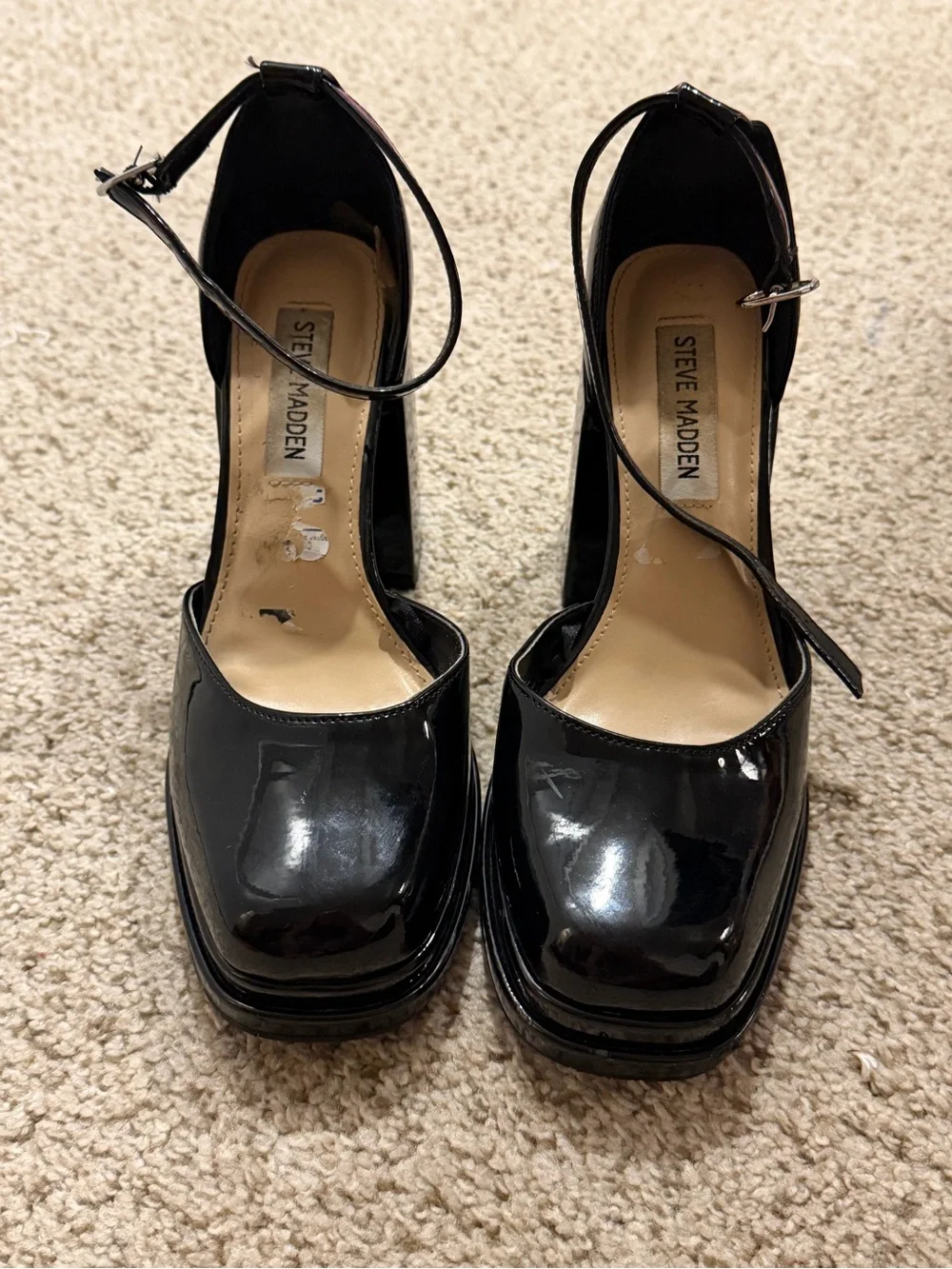 Steve Madden Women's Black Patent Mary Jane Platform Block Heel Pumps